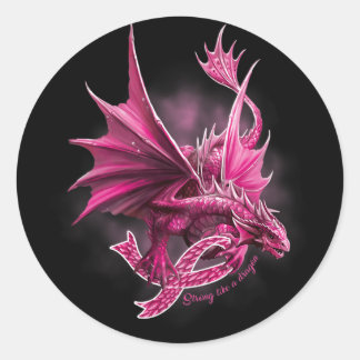 Drache mit Ribbon-Brustkrebs-Bewusstsein Runder Aufkleber