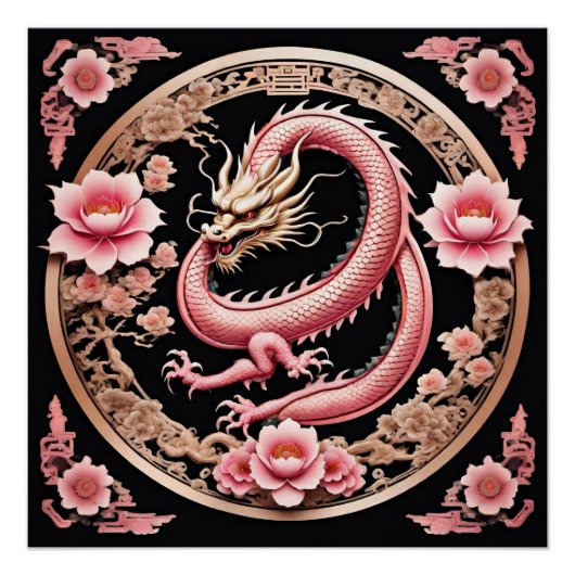 Drache mit rosa Blume Poster (Vorderseite)
