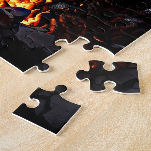 Drache mit rotem und schwarzem Feuer Puzzle (Seite)