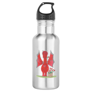 Drache mit roten Rosen Edelstahlflasche