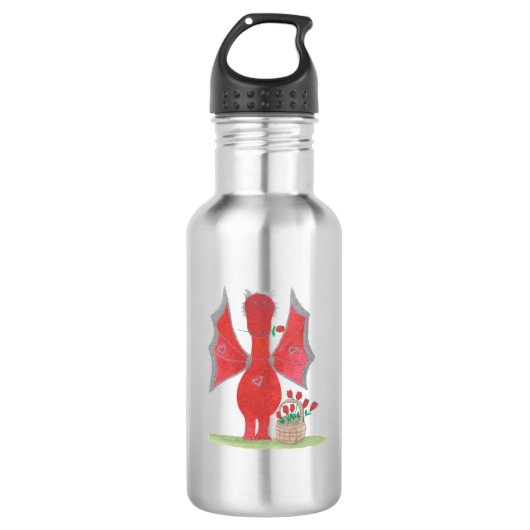 Drache mit roten Rosen Edelstahlflasche (Vorderseite)