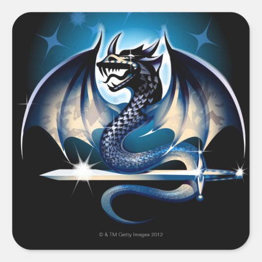 Drache mit Schwert Quadratischer Aufkleber (Vorderseite)