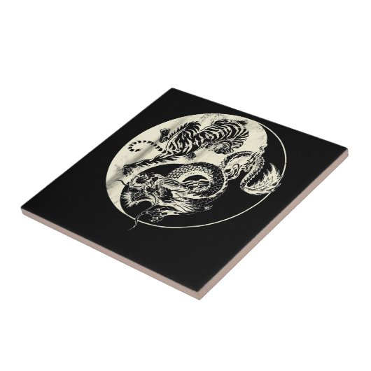 Drache mit Tiger Tattoo YIN und Yang Beast-Kampf Fliese (Seite)