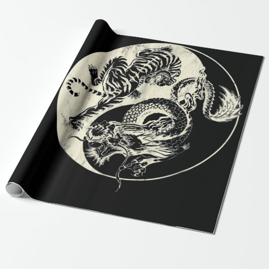 Drache mit Tiger Tattoo YIN und Yang Beast-Kampf Geschenkpapier (Ungerollt)