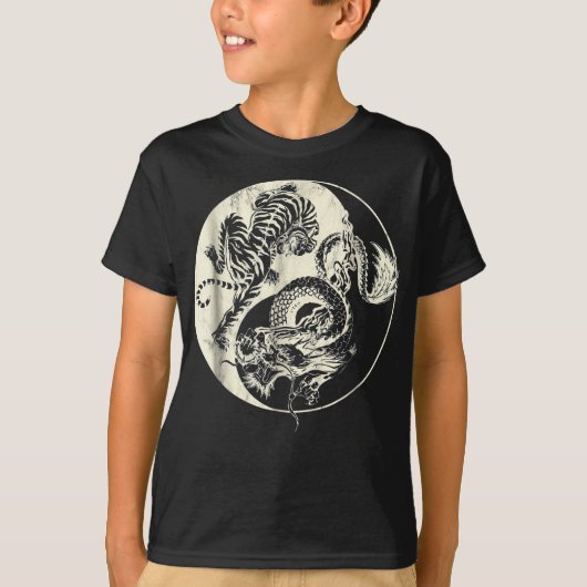 Drache mit Tiger Tattoo YIN und Yang Beast-Kampf T-Shirt (Vorderseite)