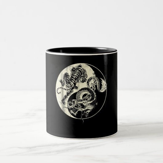 Drache mit Tiger Tattoo YIN und Yang Beast-Kampf Zweifarbige Tasse (Mittel)