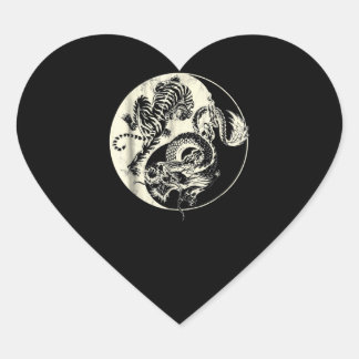 Drache mit Tiger Tattoo YIN und Yang Bestienkampf Herz-Aufkleber