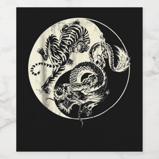 Drache mit Tiger Tattoo YIN und Yang Bestienkampf Weinetikett (Einzelnes Label)