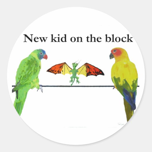 Drache mit Vögeln Runder Aufkleber (Vorderseite)