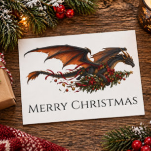 Drache mit Weihnachtsbaum Postkarte