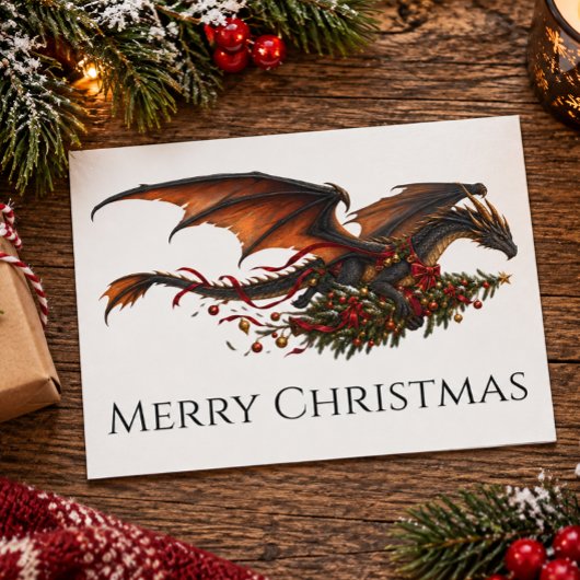 Drache mit Weihnachtsbaum Postkarte