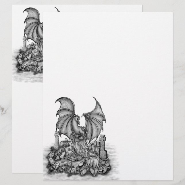 Drache mit Zombie Briefbogen (Vorne/Hinten)