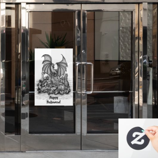Drache mit Zombie Fensteraufkleber (Büro Tür)