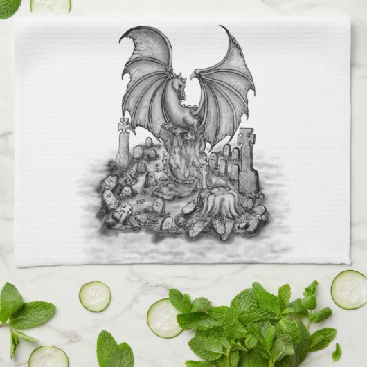 Drache mit Zombie Geschirrtuch (Gefaltet)