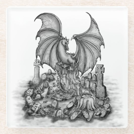 Drache mit Zombie Glasuntersetzer (Vorderseite)