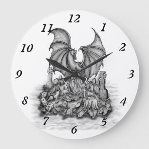 Drache mit Zombie Große Wanduhr
