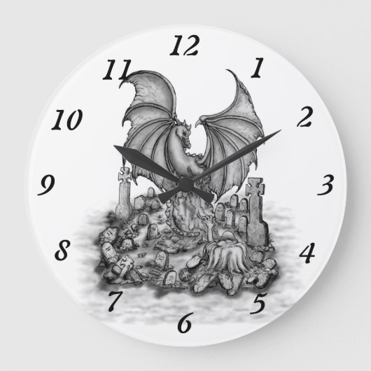 Drache mit Zombie Große Wanduhr (Vorderseite)