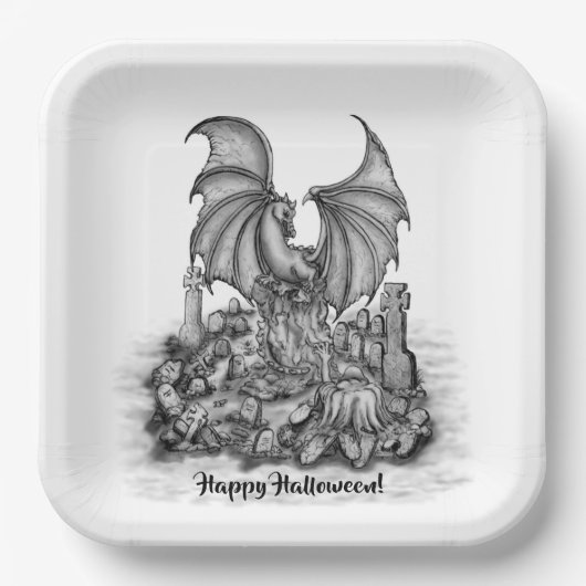 Drache mit Zombie Pappteller (Vorderseite)