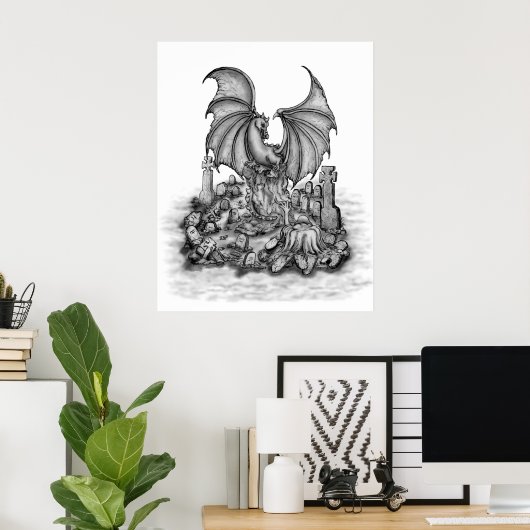 Drache mit Zombie Poster (Heimbüro)