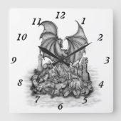 Drache mit Zombie Quadratische Wanduhr (Vorderseite)