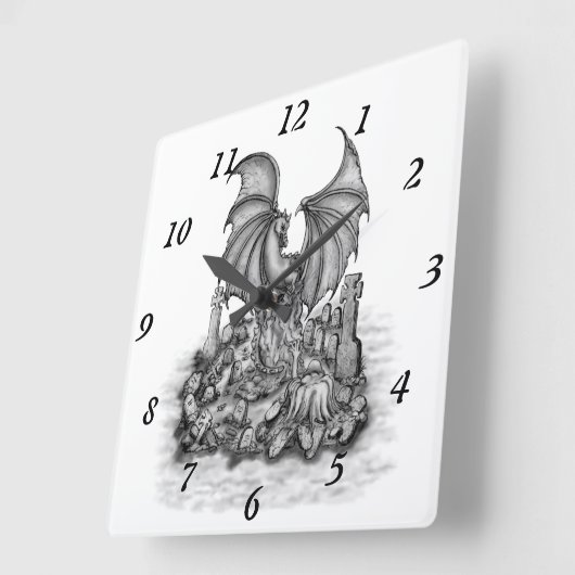 Drache mit Zombie Quadratische Wanduhr (Winkel)