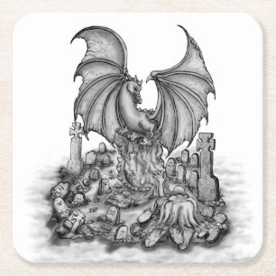 Drache mit Zombie Rechteckiger Pappuntersetzer