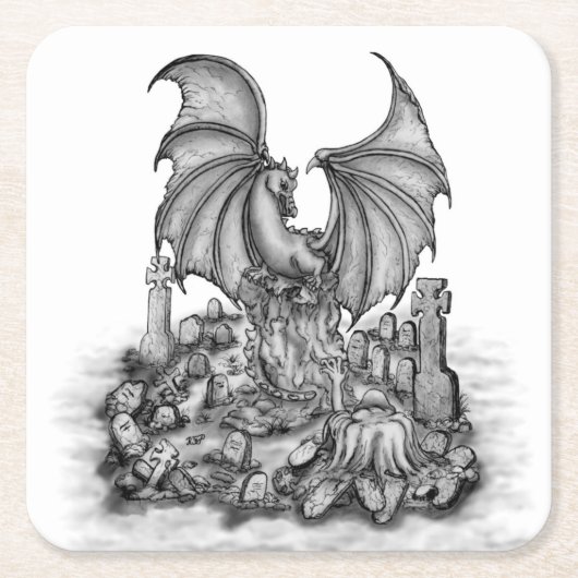 Drache mit Zombie Rechteckiger Pappuntersetzer (Vorderseite)