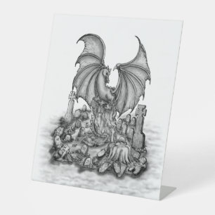 Drache mit Zombie Sockelschild