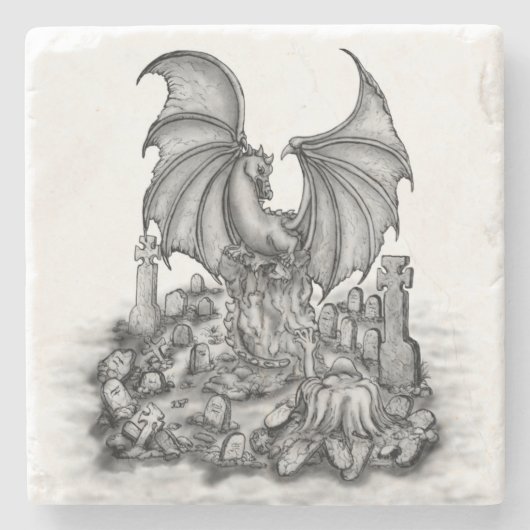 Drache mit Zombie Steinuntersetzer (Vorderseite)