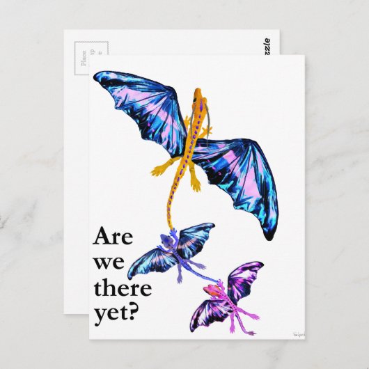 Drache mit zwei Kindern Postkarte (Vorne/Hinten)