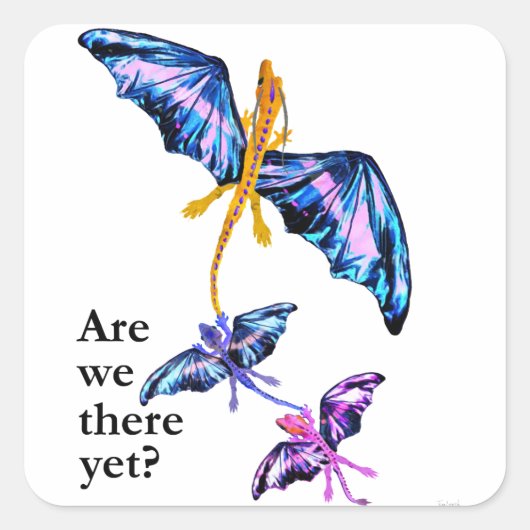 Drache mit zwei Kindern Quadratischer Aufkleber (Vorderseite)