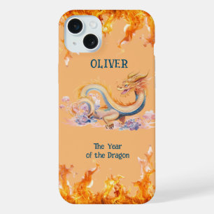 Drache Monogramm Chinesischer Zodiak Orange Trendi iPhone 15 Plus Hülle