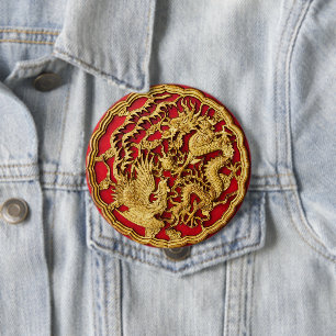 Drache Phönix Rot Gold Chinesische Hochzeitsgunst Button