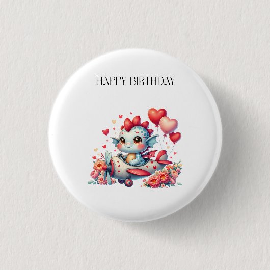 Drache Pilot Geburtstag Button (Vorderseite)
