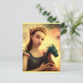 Drache prinzessin mit jungem Drachen  Postkarte (Stehend Vorderseite)