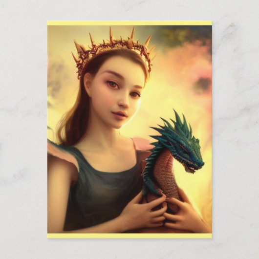 Drache prinzessin mit jungem Drachen  Postkarte (Vorderseite)