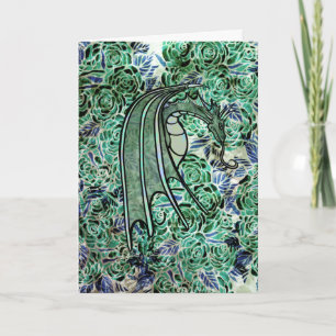 Drache Rosen Grüne Natur Drachen Abstrakte Rose Karte