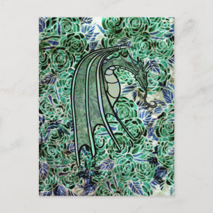 Drache Rosen Grüne Natur Drachen Abstrakte Rose Postkarte