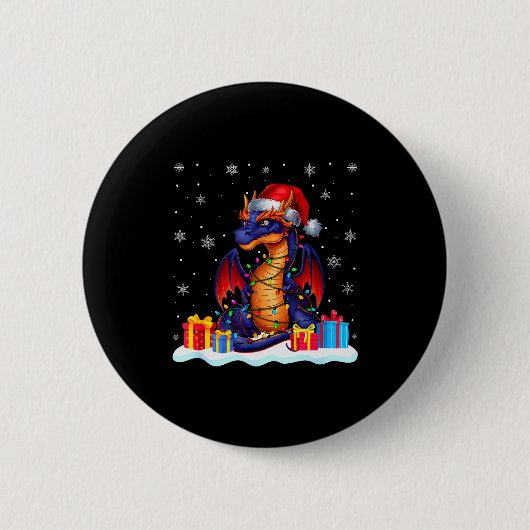 Drache Santa Hut Weihnachtsbaum Licht Xmas Pyjama Button (Vorderseite)