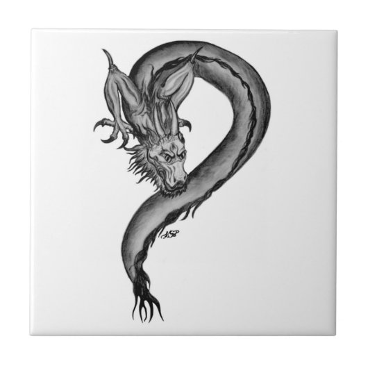 Drache Schwarz-Weiß-Design Fliese (Vorderseite)