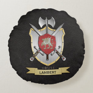 Drache Sigil Kampf-Wappen-Schwarzes Rundes Kissen
