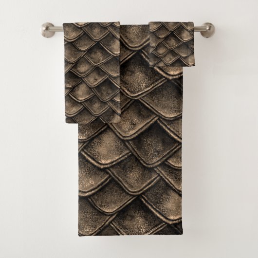 Drache-Skalen - Grau, Brown Badhandtuch Set (Insitu)