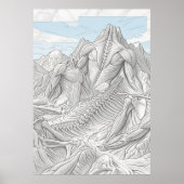 Drache Skelett Berglandschaft Fantasy Feine Kunst Poster (Vorne)