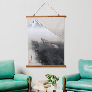 Drache steigt auf den Fuji: Ryu japanische Kultur Wandteppich Mit Holzrahmen