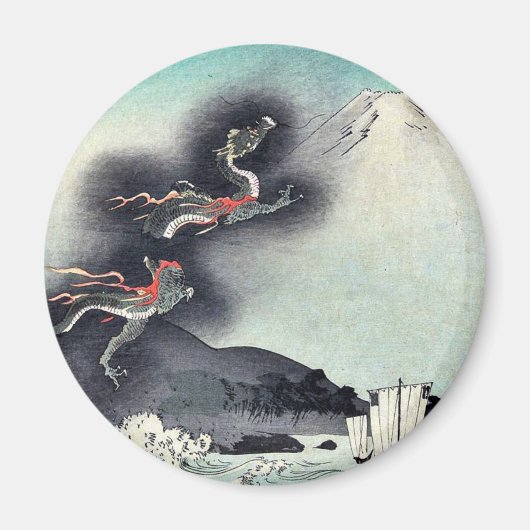 Drache steigt über den Fuji Ukiyoe Magnet (Vorne)