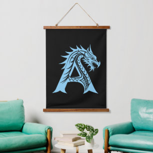 Drache stilisierter Buchstabe A, Drachenalphabet, Wandteppich Mit Holzrahmen