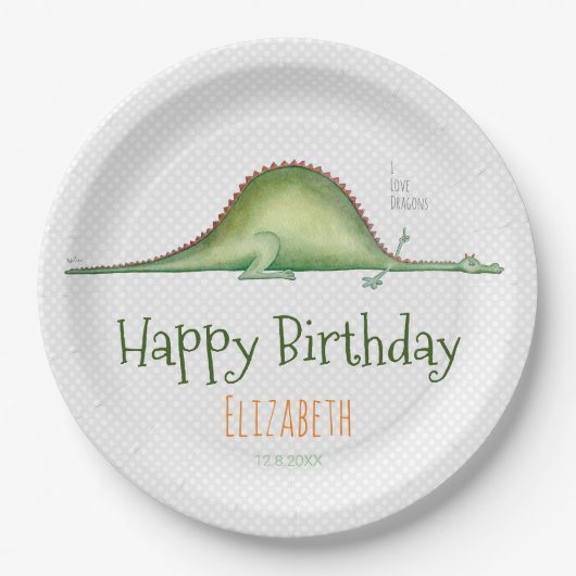 Drache streckte sich auf dem Boden aus Pappteller (Vorderseite)