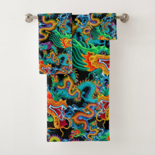 Drache-Sturm - bunte chinesische Drachen Badhandtuch Set