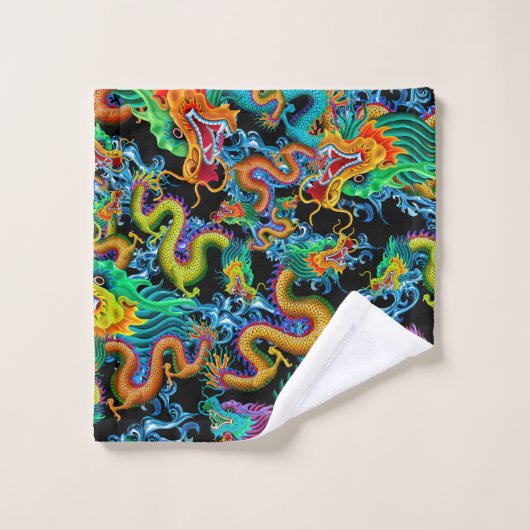 Drache-Sturm - bunte chinesische Drachen Badhandtuch Set (Waschlappen)
