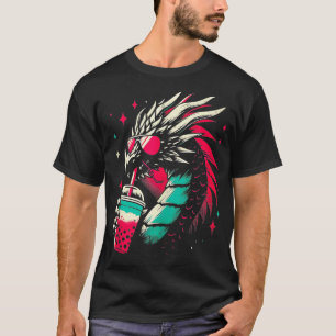 Drache trinkt Boba Tea Retro Drache mit Blase T-Shirt